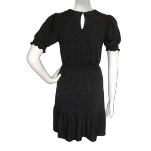 LOFT Dress, XS, Charcoal Gray Heathered Knit, Smocked Flounce, Short sleeves - Picture 6 of 15